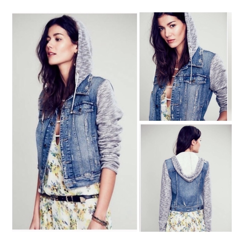 FREE People Denim/Knit Hoodie Jacket in Indie Wash